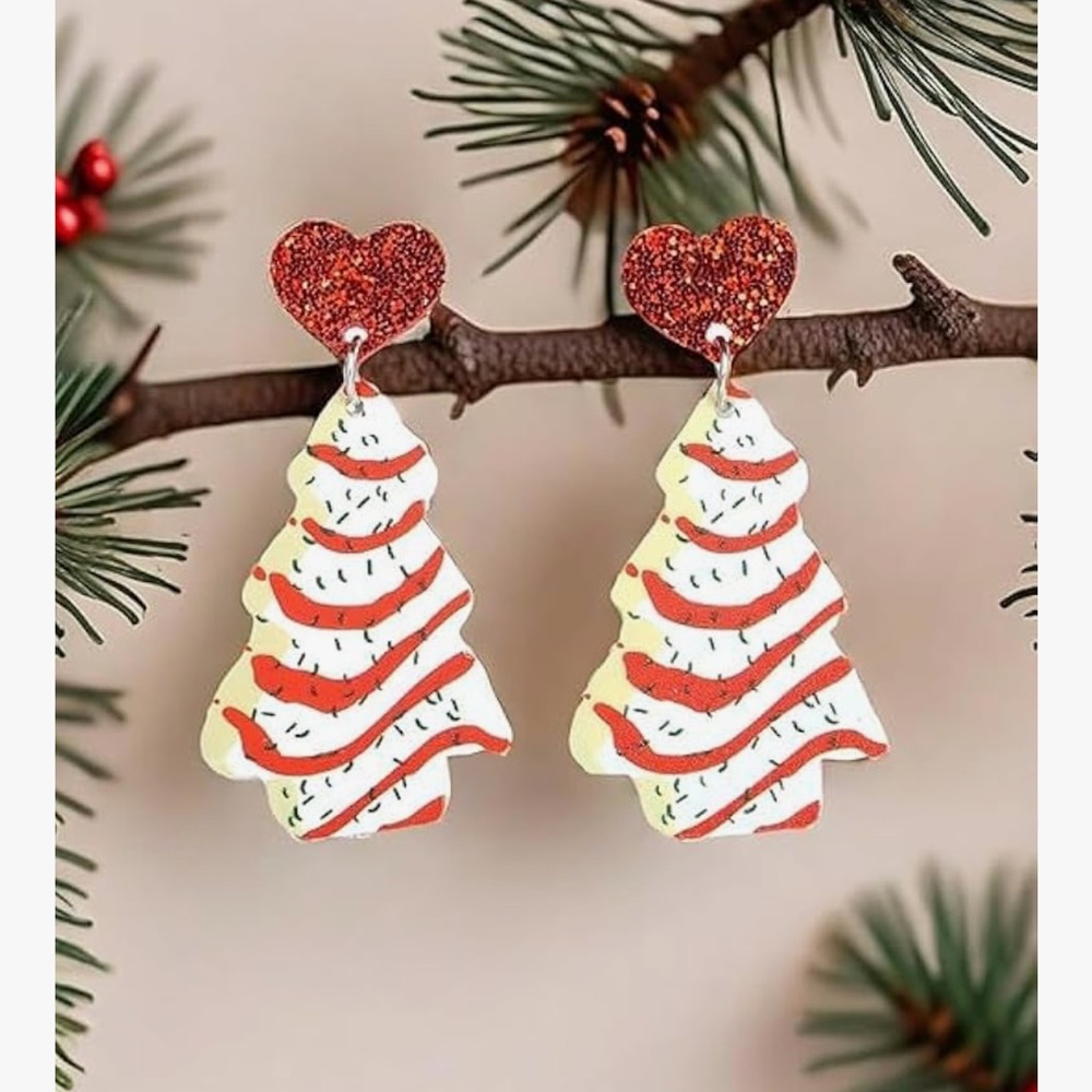 Chic Nation Red and White Christmas Tree Earrings
